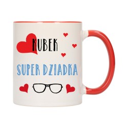 KUBEK KUBKI CZERWONY ŚRODEK UCHO DLA DZIEŃ BABCI DZIADKA PREZENT W348