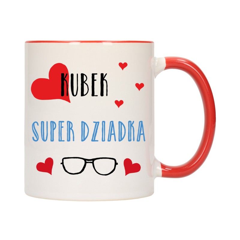 KUBEK KUBKI CZERWONY ŚRODEK UCHO DLA DZIEŃ BABCI DZIADKA PREZENT W348