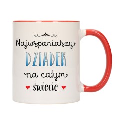 KUBEK KUBKI CZERWONY ŚRODEK UCHO DLA DZIEŃ BABCI DZIADKA PREZENT W349