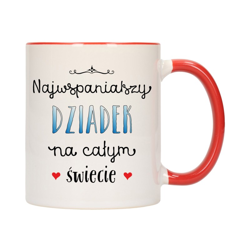 KUBEK KUBKI CZERWONY ŚRODEK UCHO DLA DZIEŃ BABCI DZIADKA PREZENT W349