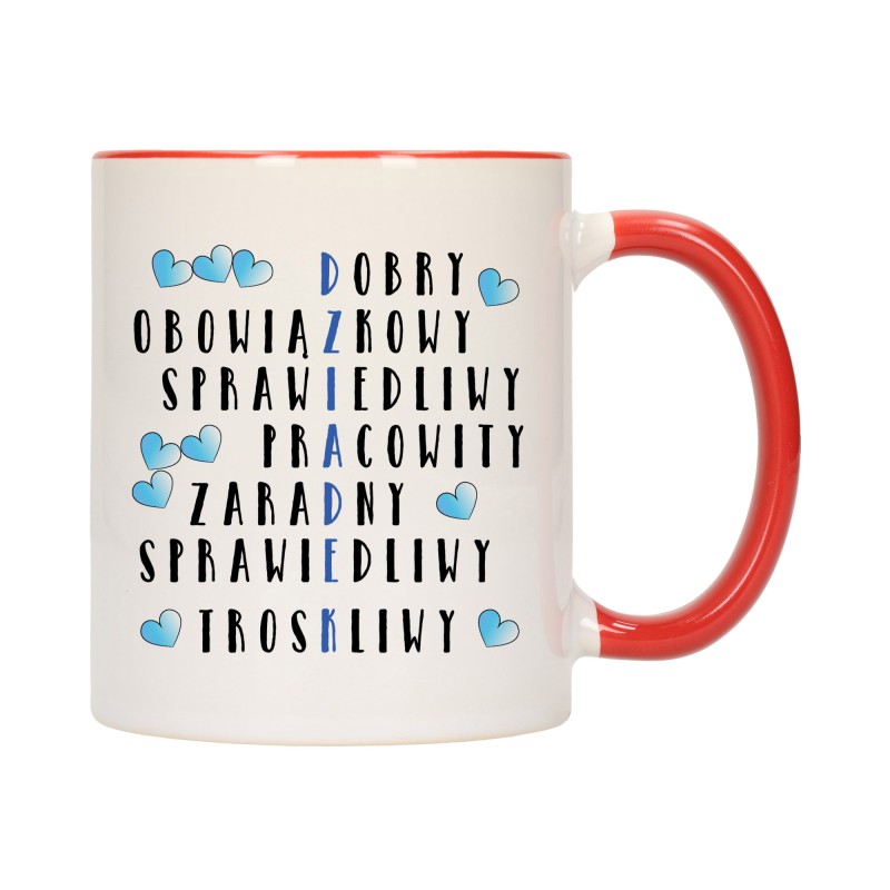 KUBEK KUBKI CZERWONY ŚRODEK UCHO DLA DZIEŃ BABCI DZIADKA PREZENT W350