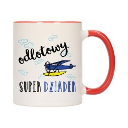 KUBEK KUBKI CZERWONY ŚRODEK UCHO DLA DZIEŃ BABCI DZIADKA PREZENT W351