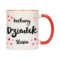 KUBEK KUBKI CZERWONY ŚRODEK UCHO DLA DZIEŃ BABCI DZIADKA PREZENT W352