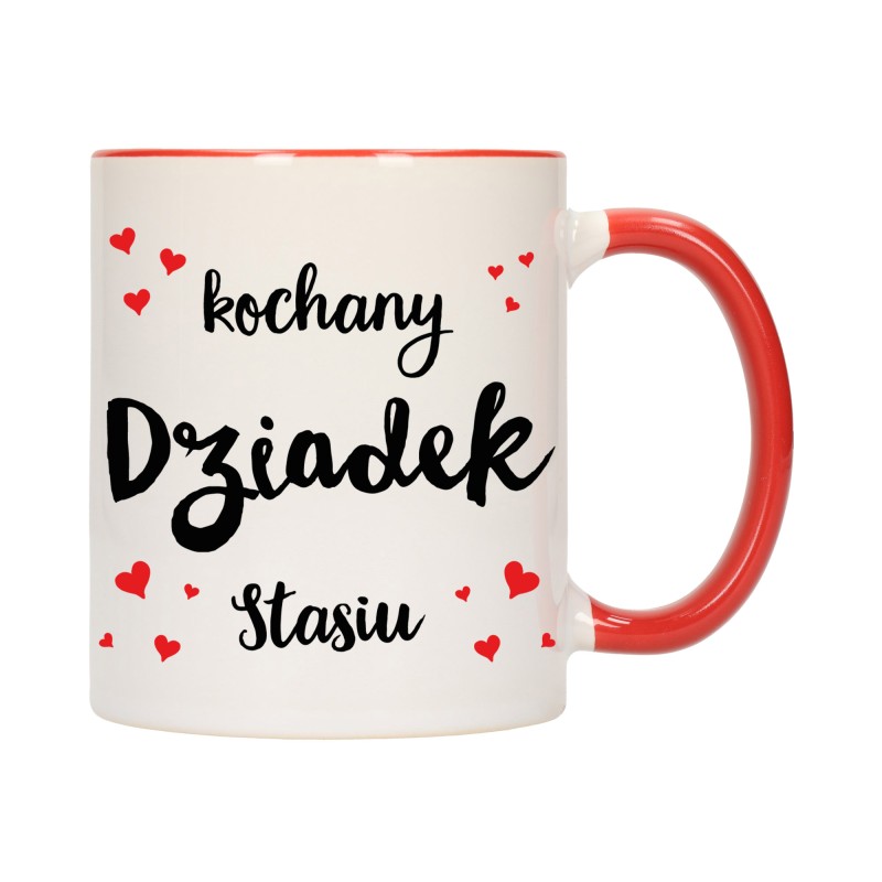 KUBEK KUBKI CZERWONY ŚRODEK UCHO DLA DZIEŃ BABCI DZIADKA PREZENT W352