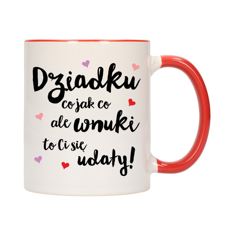 KUBEK KUBKI CZERWONY ŚRODEK UCHO DLA DZIEŃ BABCI DZIADKA PREZENT W353