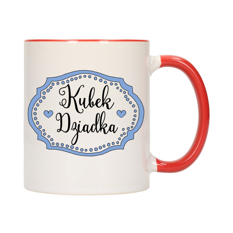 KUBEK KUBKI CZERWONY ŚRODEK UCHO DLA DZIEŃ BABCI DZIADKA PREZENT W354