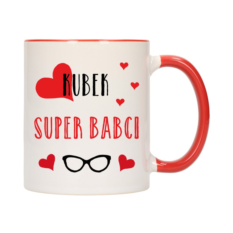 KUBEK KUBKI CZERWONY ŚRODEK UCHO DLA DZIEŃ BABCI DZIADKA PREZENT W338