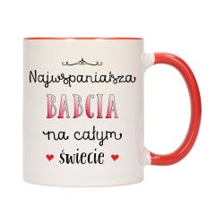 KUBEK KUBKI CZERWONY ŚRODEK UCHO DLA DZIEŃ BABCI DZIADKA PREZENT W339