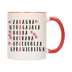 KUBEK KUBKI CZERWONY ŚRODEK UCHO DLA DZIEŃ BABCI DZIADKA PREZENT W340