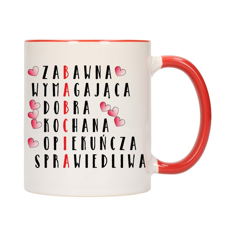 KUBEK KUBKI CZERWONY ŚRODEK UCHO DLA DZIEŃ BABCI DZIADKA PREZENT W340