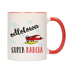 KUBEK KUBKI CZERWONY ŚRODEK UCHO DLA DZIEŃ BABCI DZIADKA PREZENT W341