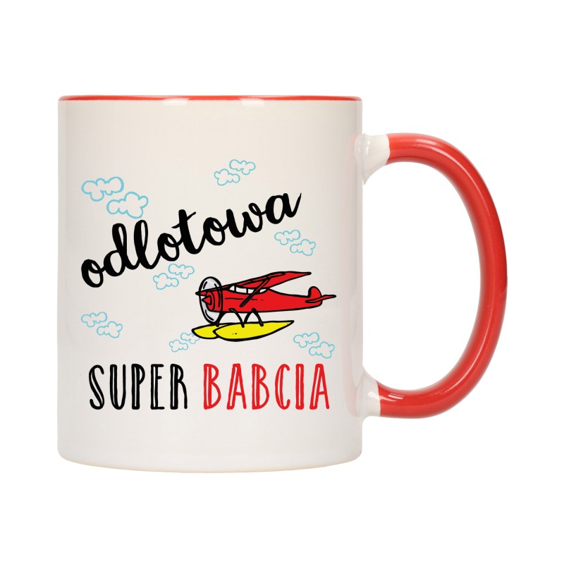 KUBEK KUBKI CZERWONY ŚRODEK UCHO DLA DZIEŃ BABCI DZIADKA PREZENT W341