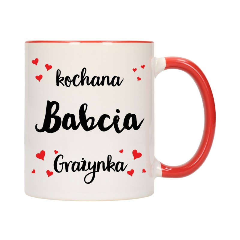 KUBEK KUBKI CZERWONY ŚRODEK UCHO DLA DZIEŃ BABCI DZIADKA PREZENT W342