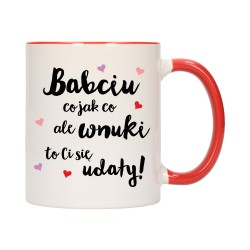 KUBEK KUBKI CZERWONY ŚRODEK UCHO DLA DZIEŃ BABCI DZIADKA PREZENT W343