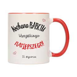 KUBEK KUBKI CZERWONY ŚRODEK UCHO DLA DZIEŃ BABCI DZIADKA PREZENT W336