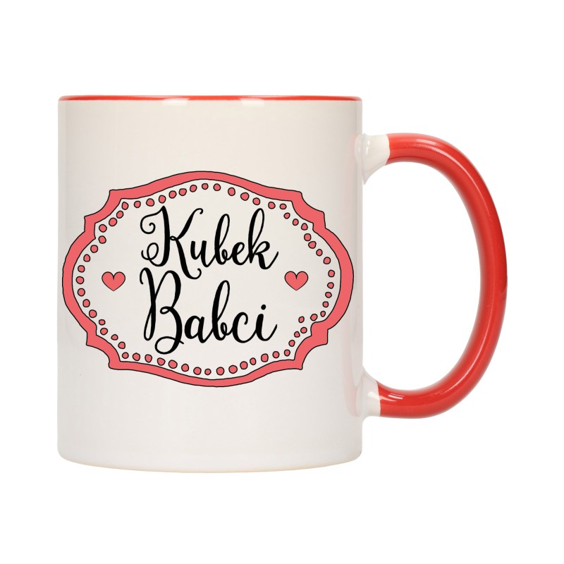 KUBEK KUBKI CZERWONY ŚRODEK UCHO DLA DZIEŃ BABCI DZIADKA PREZENT W344