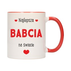 KUBEK KUBKI CZERWONY ŚRODEK UCHO DLA DZIEŃ BABCI DZIADKA PREZENT W335