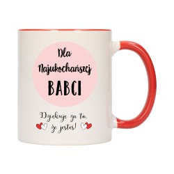 KUBEK KUBKI CZERWONY ŚRODEK UCHO DLA DZIEŃ BABCI DZIADKA PREZENT W337