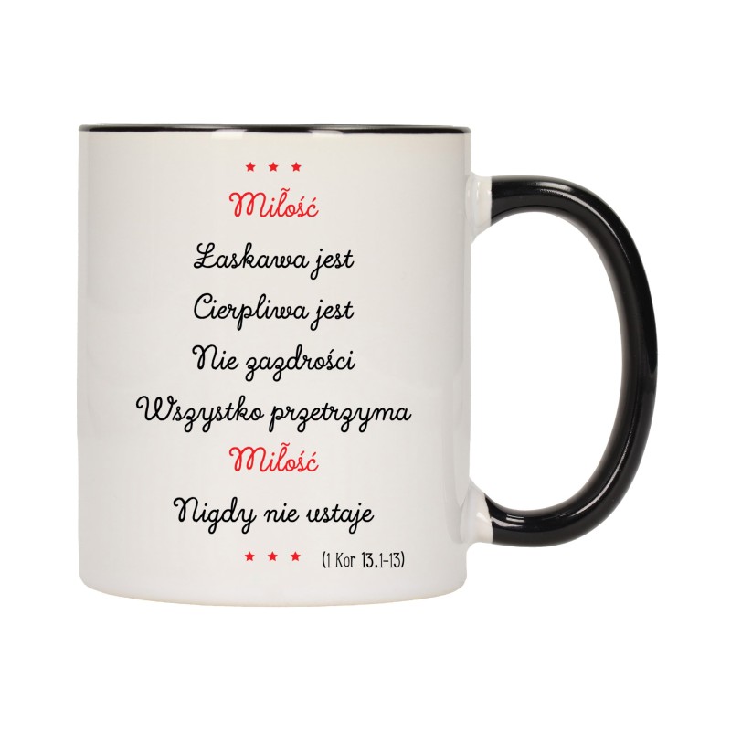 KUBEK KUBKI CZARNY ŚRODEK UCHO DLA NIEJ NIEGO WALENTYNKI PREZENT W536