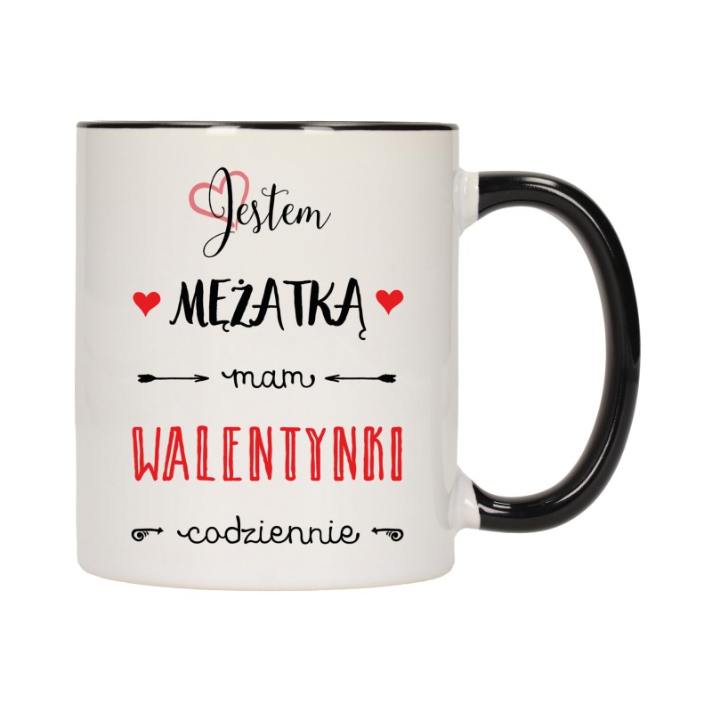 KUBEK KUBKI CZARNY ŚRODEK UCHO DLA NIEJ NIEGO WALENTYNKI PREZENT W368