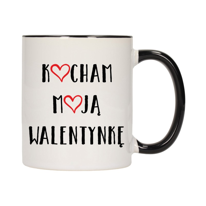 KUBEK KUBKI CZARNY ŚRODEK UCHO DLA NIEJ NIEGO WALENTYNKI PREZENT W357