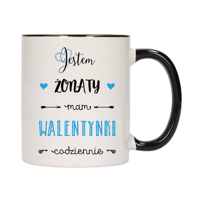 KUBEK KUBKI CZARNY ŚRODEK UCHO DLA NIEJ NIEGO WALENTYNKI PREZENT W367