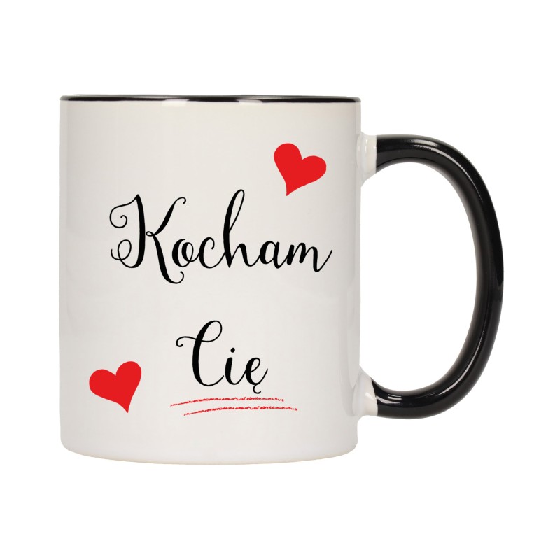 KUBEK KUBKI CZARNY ŚRODEK UCHO DLA NIEJ NIEGO WALENTYNKI PREZENT W366