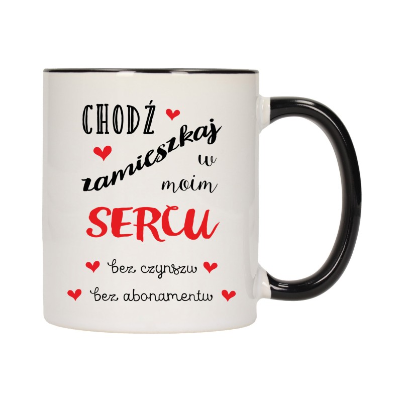 KUBEK KUBKI CZARNY ŚRODEK UCHO DLA NIEJ NIEGO WALENTYNKI PREZENT W359