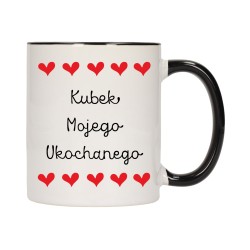KUBEK KUBKI CZARNY ŚRODEK UCHO DLA NIEJ NIEGO WALENTYNKI PREZENT W362