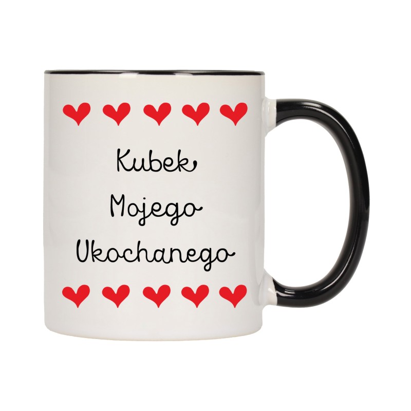 KUBEK KUBKI CZARNY ŚRODEK UCHO DLA NIEJ NIEGO WALENTYNKI PREZENT W362