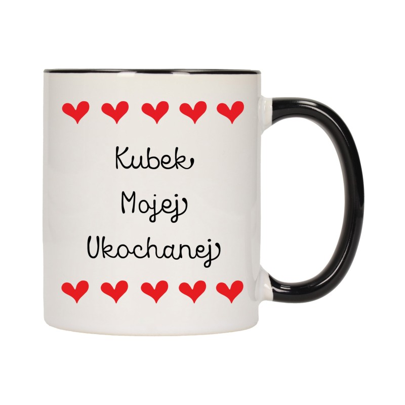KUBEK KUBKI CZARNY ŚRODEK UCHO DLA NIEJ NIEGO WALENTYNKI PREZENT W363