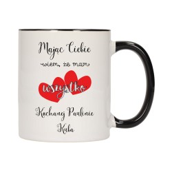 KUBEK KUBKI CZARNY ŚRODEK UCHO DLA NIEJ NIEGO WALENTYNKI PREZENT W369