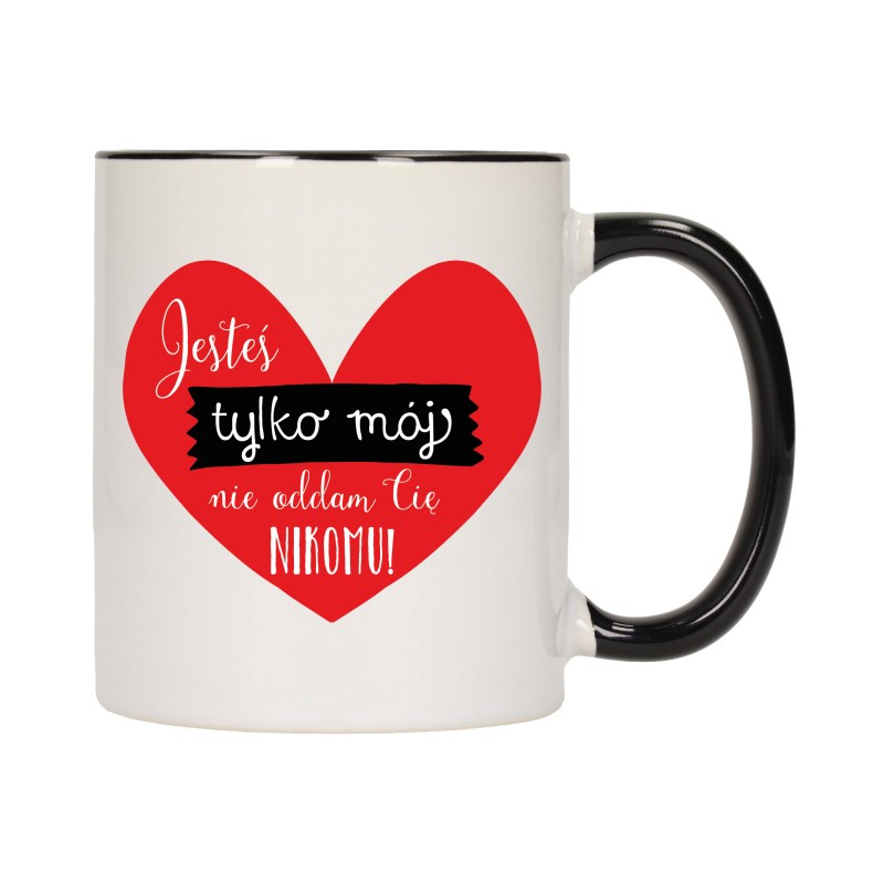 KUBEK KUBKI CZARNY ŚRODEK UCHO DLA NIEJ NIEGO WALENTYNKI PREZENT W370