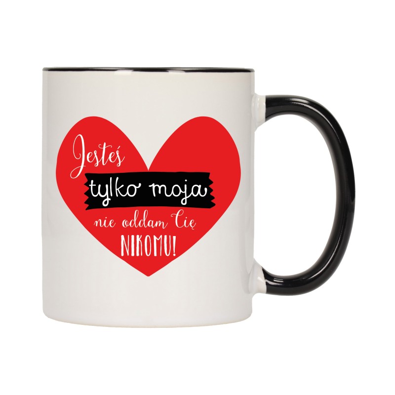 KUBEK KUBKI CZARNY ŚRODEK UCHO DLA NIEJ NIEGO WALENTYNKI PREZENT W371