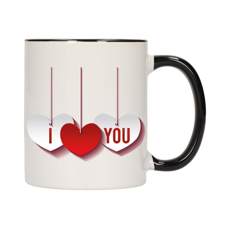 KUBEK KUBKI CZARNY ŚRODEK UCHO DLA NIEJ NIEGO WALENTYNKI PREZENT W10