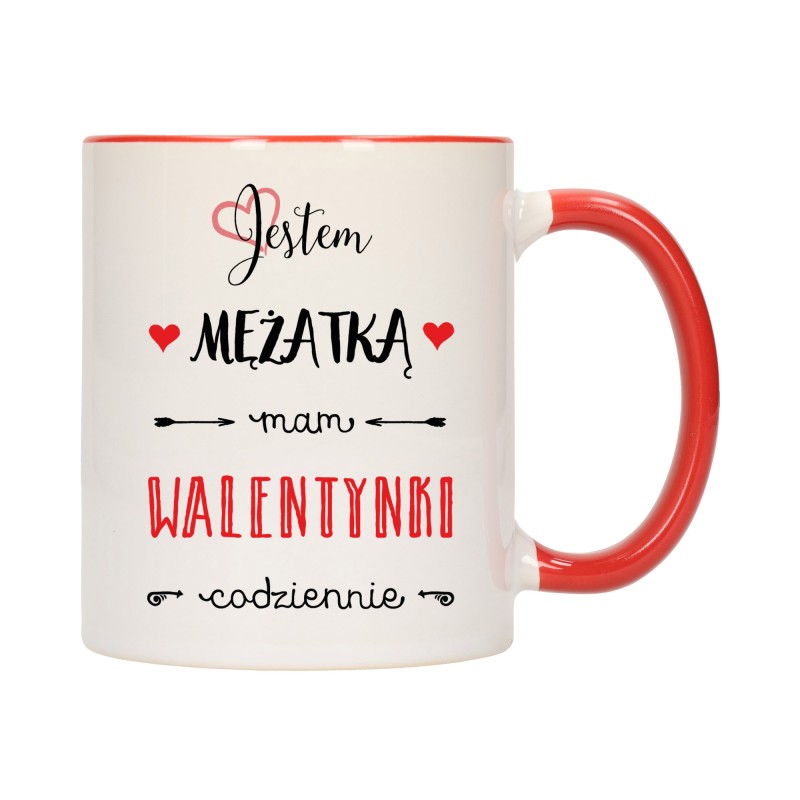 KUBEK KUBKI CZERWONY ŚRODEK UCHO DLA NIEJ NIEGO WALENTYNKI PREZENT W368