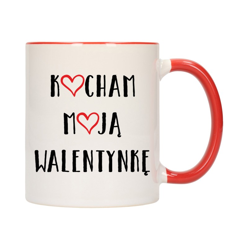 KUBEK KUBKI CZERWONY ŚRODEK UCHO DLA NIEJ NIEGO WALENTYNKI PREZENT W357