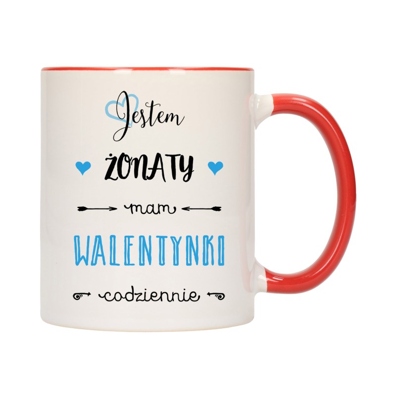 KUBEK KUBKI CZERWONY ŚRODEK UCHO DLA NIEJ NIEGO WALENTYNKI PREZENT W367