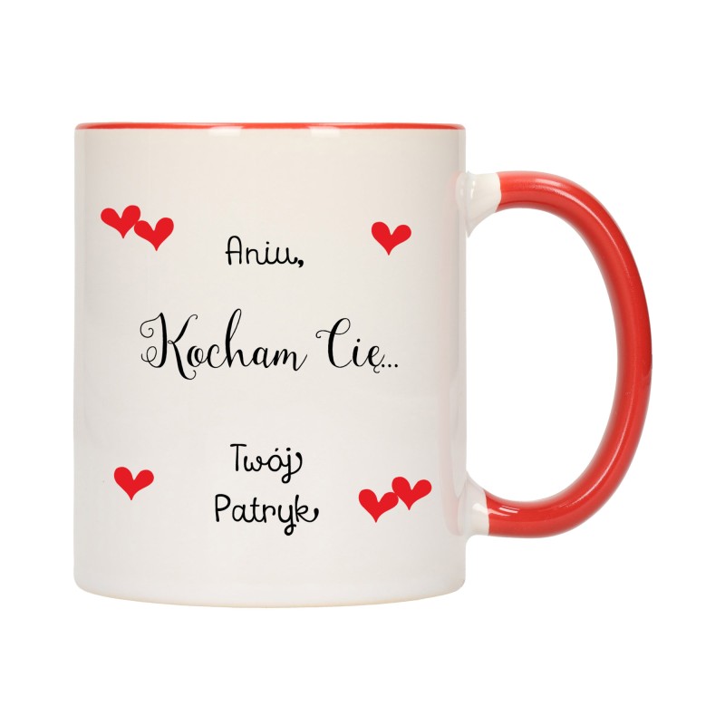 KUBEK KUBKI CZERWONY ŚRODEK UCHO DLA NIEJ NIEGO WALENTYNKI PREZENT W358