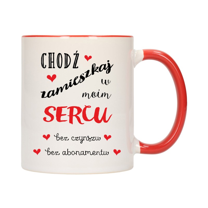KUBEK KUBKI CZERWONY ŚRODEK UCHO DLA NIEJ NIEGO WALENTYNKI PREZENT W359