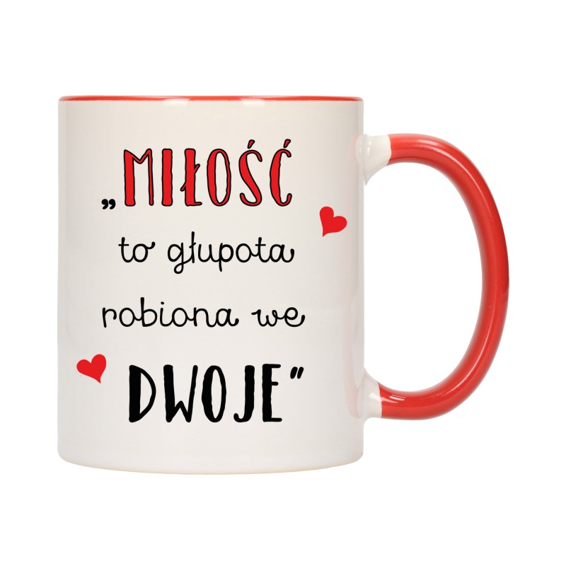 KUBEK KUBKI CZERWONY ŚRODEK UCHO DLA NIEJ NIEGO WALENTYNKI PREZENT W355