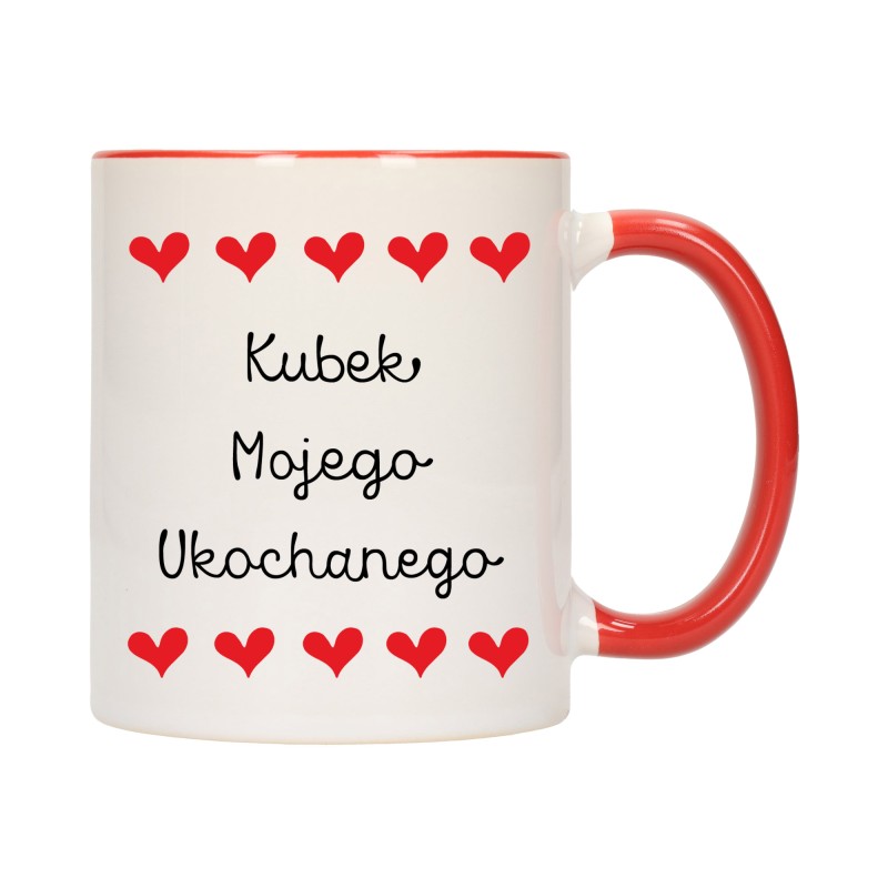 KUBEK KUBKI CZERWONY ŚRODEK UCHO DLA NIEJ NIEGO WALENTYNKI PREZENT W362