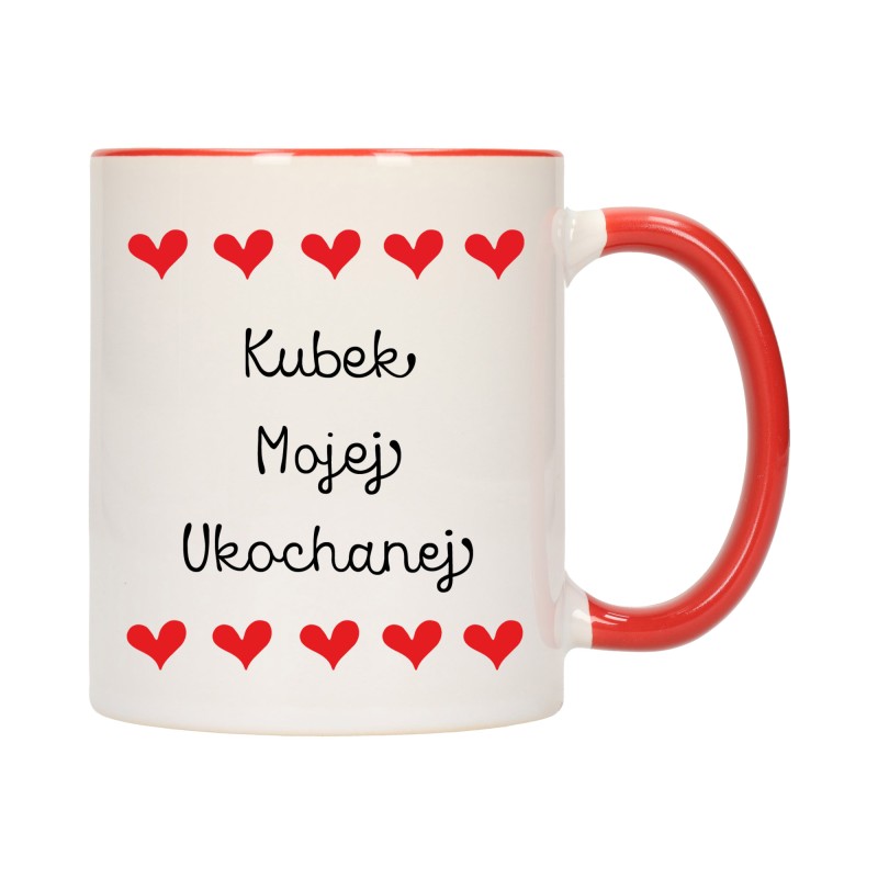 KUBEK KUBKI CZERWONY ŚRODEK UCHO DLA NIEJ NIEGO WALENTYNKI PREZENT W363
