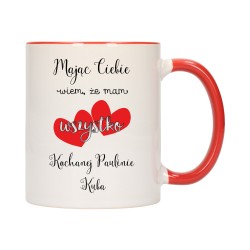 KUBEK KUBKI CZERWONY ŚRODEK UCHO DLA NIEJ NIEGO WALENTYNKI PREZENT W369