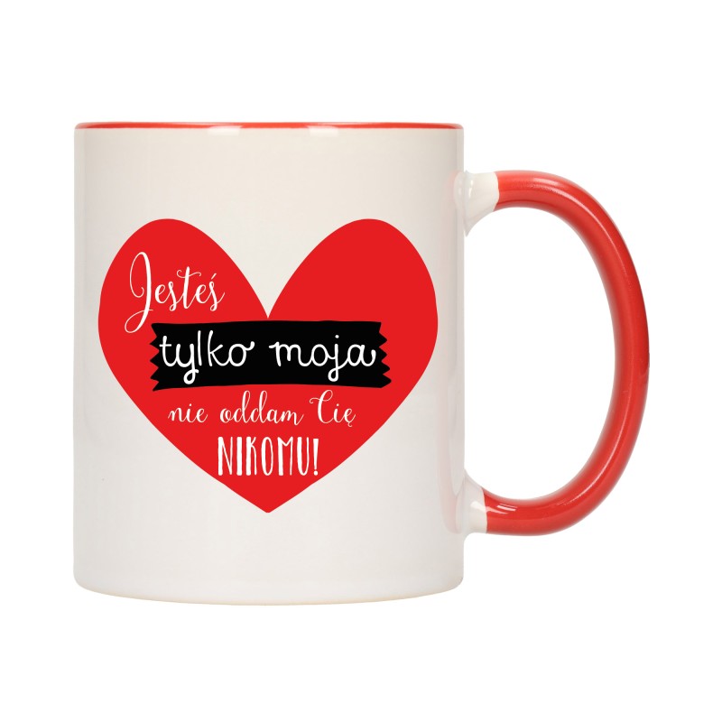 KUBEK KUBKI CZERWONY ŚRODEK UCHO DLA NIEJ NIEGO WALENTYNKI PREZENT W371