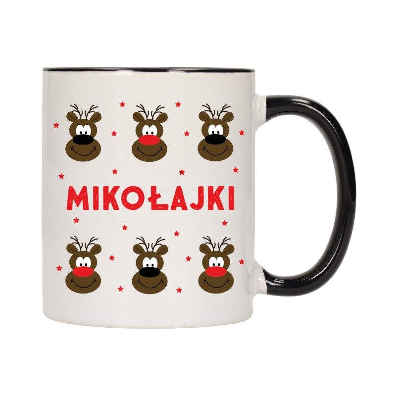 KUBEK KUBKI CZARNY ŚRODEK UCHO NA MIKOŁAJA MIKOŁAJ PREZENT W310