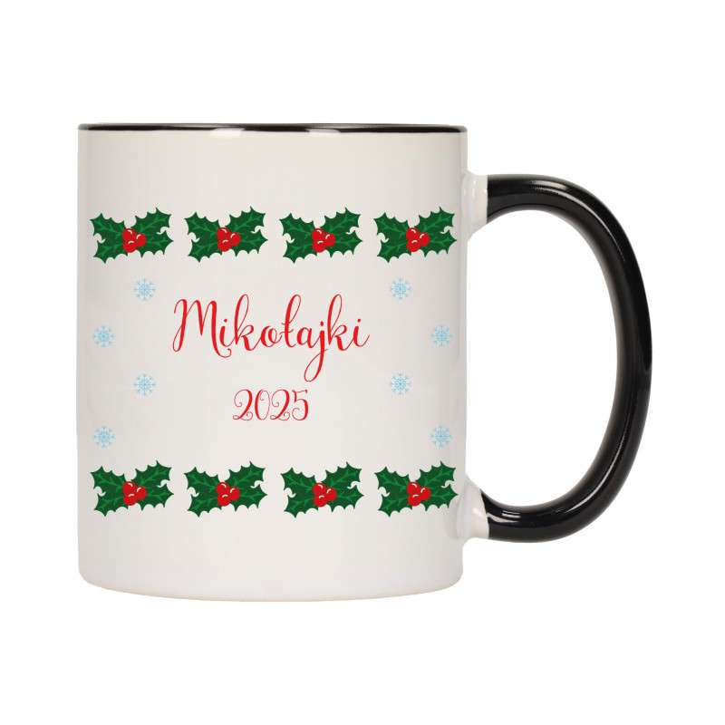 KUBEK KUBKI CZARNY ŚRODEK UCHO NA MIKOŁAJA MIKOŁAJ PREZENT W308