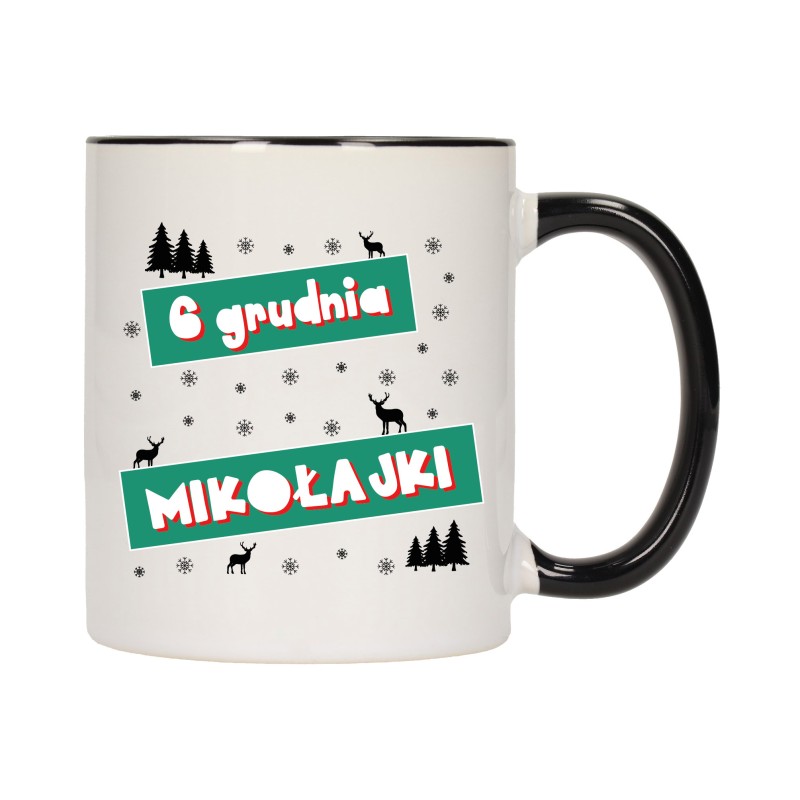 KUBEK KUBKI CZARNY ŚRODEK UCHO NA MIKOŁAJA MIKOŁAJ PREZENT W304