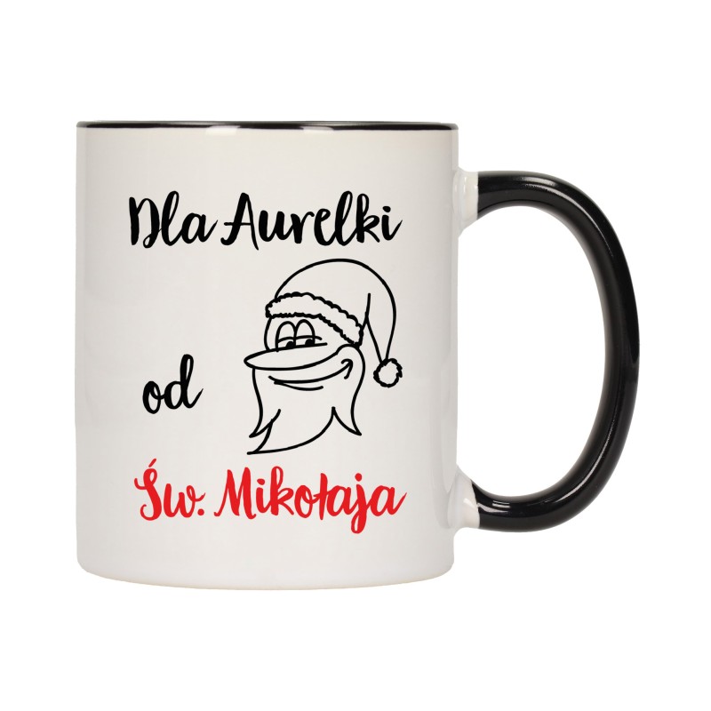 KUBEK KUBKI CZARNY ŚRODEK UCHO NA MIKOŁAJA MIKOŁAJ PREZENT W303