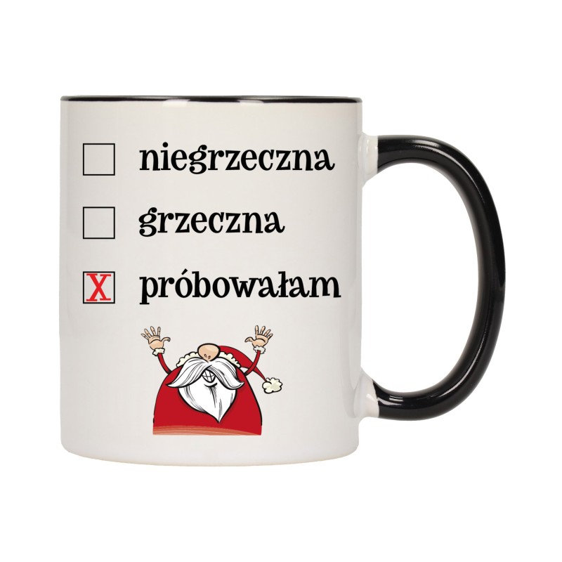 KUBEK KUBKI CZARNY ŚRODEK UCHO NA MIKOŁAJA MIKOŁAJ PREZENT w672